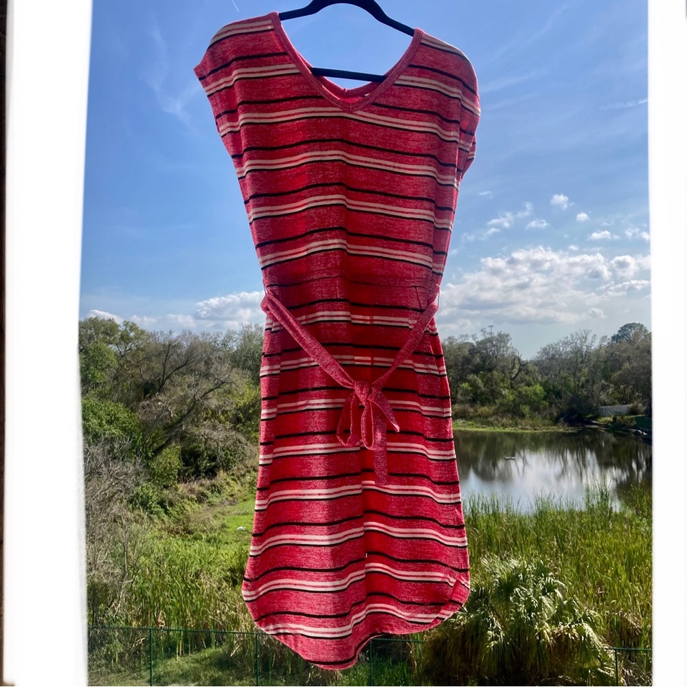 TALBOTS DRESS stripe pink/white/black Summer Beach Vintage Retro Style SIZE: S